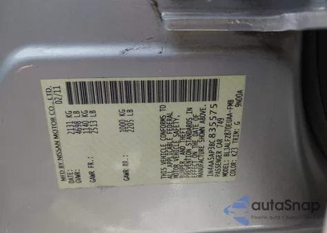 2011 Nissan Maxima 3.5 Sv z USA, uszkodzony, nr VIN 1N4AA5AP3BC835575